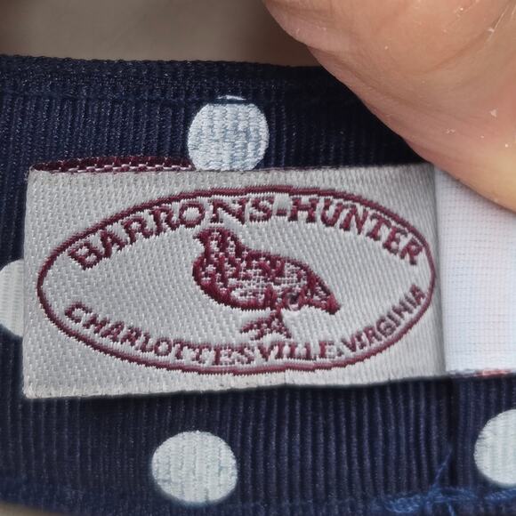 BARRONS HUNTER Navy and White Polka Dot Grosgrain Ribbon Belt with Silver Buckle - Picture 6 of 7